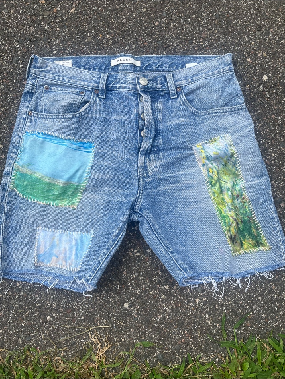 OOAK reworked PacSun Blue Denim Patchwork Shorts